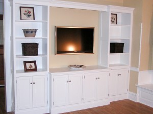 Media center, White, Bumped Out Cabinets